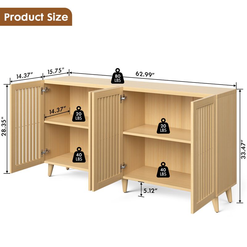 Plisi 4 Doors Buffet Storage Cabinet image number 6