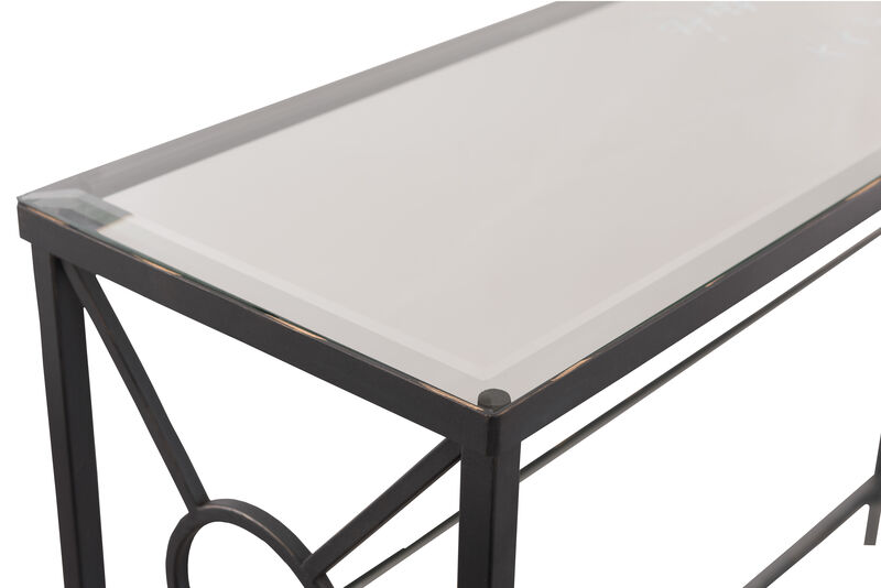 Kings Brand Furniture Loyd Metal with Glass Shelf Console Table,  Black/Brushed Copper