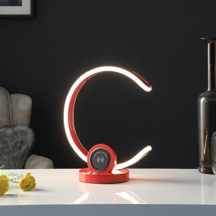 Hivvago 13" Red Contempo C Shape LED  with USB Desk or Table Lamp