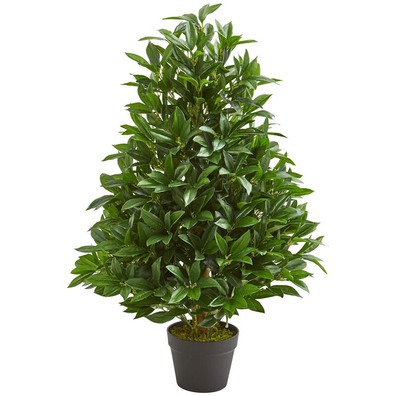 Hivvago 3 Feet Bay Leaf Artificial Topiary Tree UV Resistant (Indoor/Outdoor)
