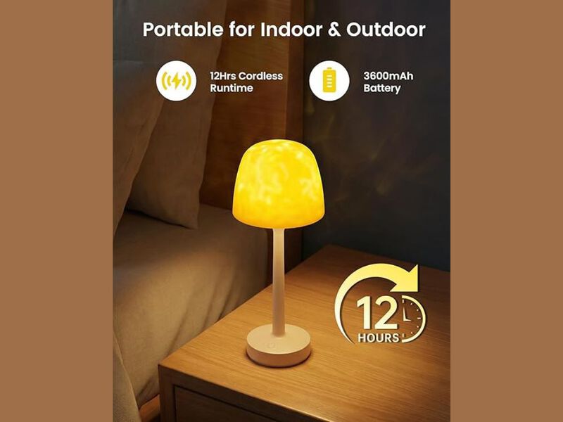 Cordless Rabbit Table Lamp Rechargeable LED 5000mAh, 15.7" Cute Decorative Night Light with Linen Shade image number 2