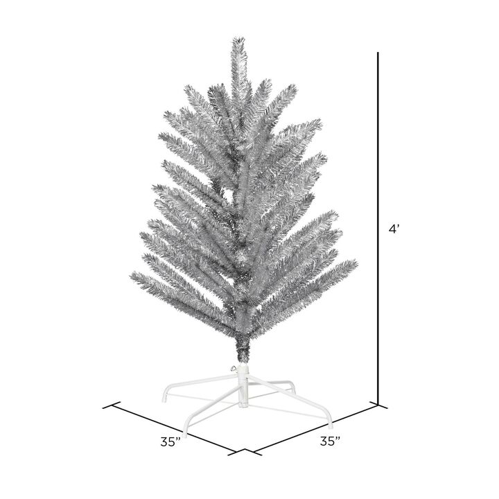 Vickerman 4' x 35" Vintage Aluminum Artificial Christmas Tree with 55 PVC Pull Down Branches, Unlit, Features Brilliant PVC Tips, Includes Flat Metal Base