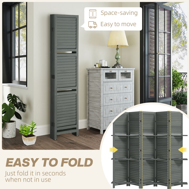 Hivvago 5-Panel Wood Room Divider with Shelves and Storage image number 4