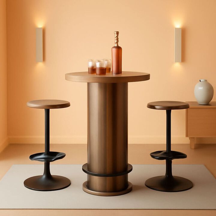 ShipItFurniture Round Bar Table with 2 Stools, Matte Black Powdercoat