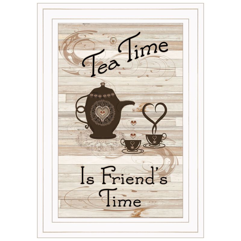 HomeRoots Tea Time is Friends Time 1 White Framed Print Kitchen Wall Art image number 0