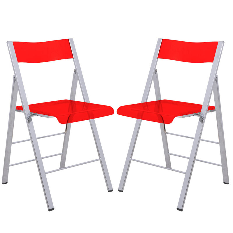 LeisureMod Menno Series Folding Chair Set of 2 with Stainless Steel Frame, Compact and Durable Design for Kitchen, Patio, Garden, Office, or Event Use