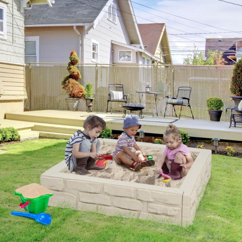 Hivvago 2-In-1 HDPE Kids Sandbox with Cover and Bottom Liner