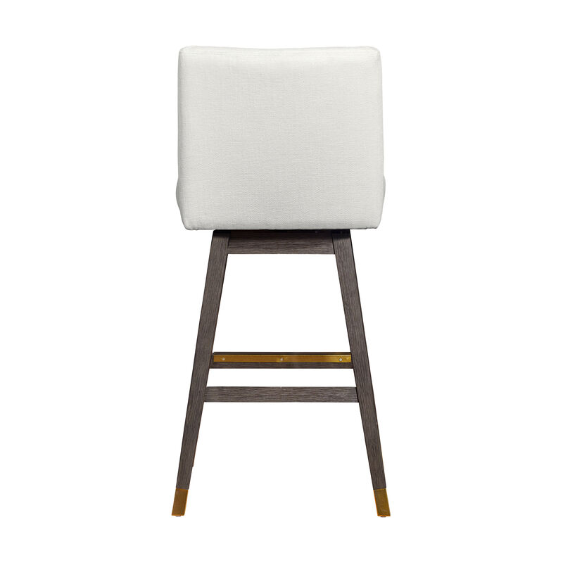 Basila Swivel Stool in Brown Oak Wood Finish with Beige Fabric