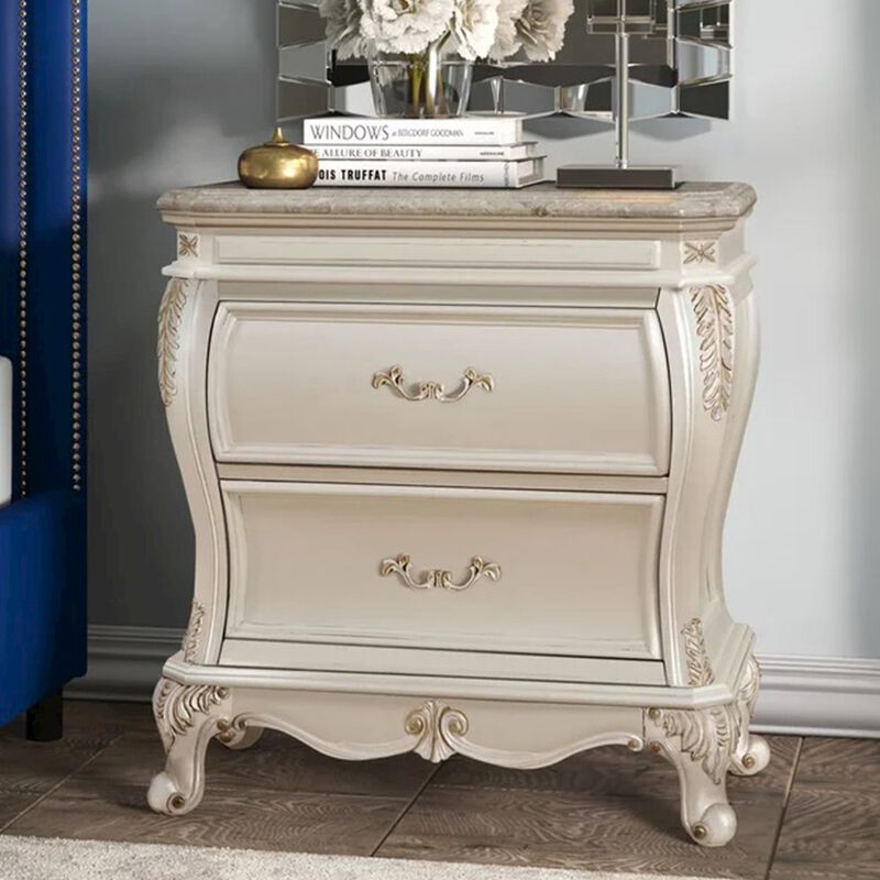Simple Relax 2-drawer Nightstand with Granite Top in Pearl White image number 2