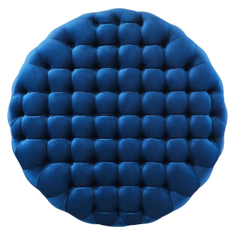 Modway Amour Modern Button Tufted Round Velvet Ottoman in Navy image number 5