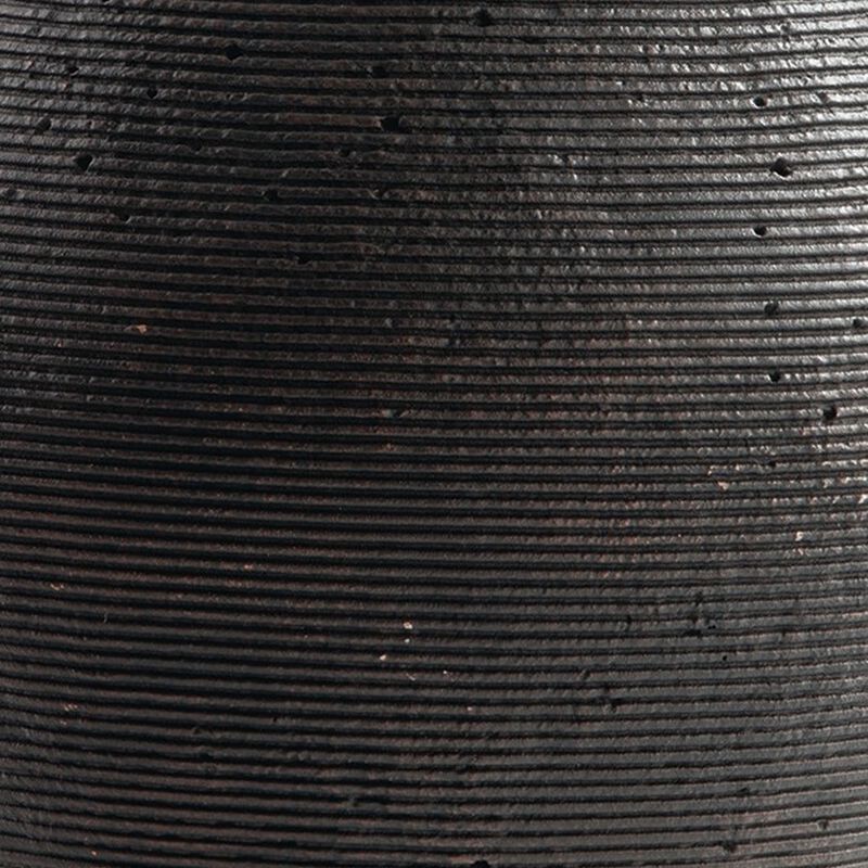 Dale 12 Inch Round Polyresin Vase, Wavy Ribbed Spiral Texture Antique Brown - Benzara