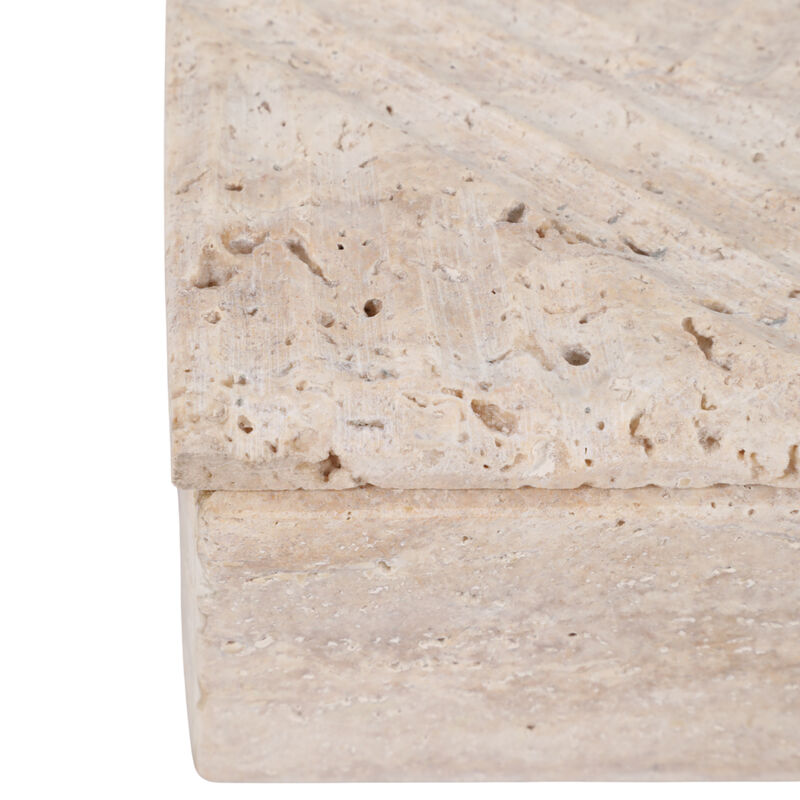 12x6" Carved Travertine Box, Tan image number 5