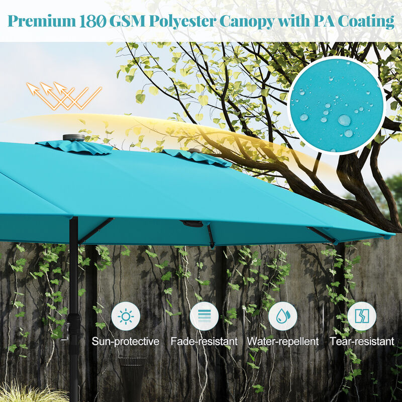 Double-Sided Patio Umbrella with 48 Built-In LED Lights for Outdoor Evening Use