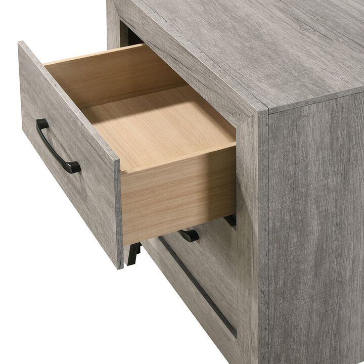Isha 24 Inch 2 Drawer Nightstand with Metal Handles, Modern Driftwood Gray-Benzara