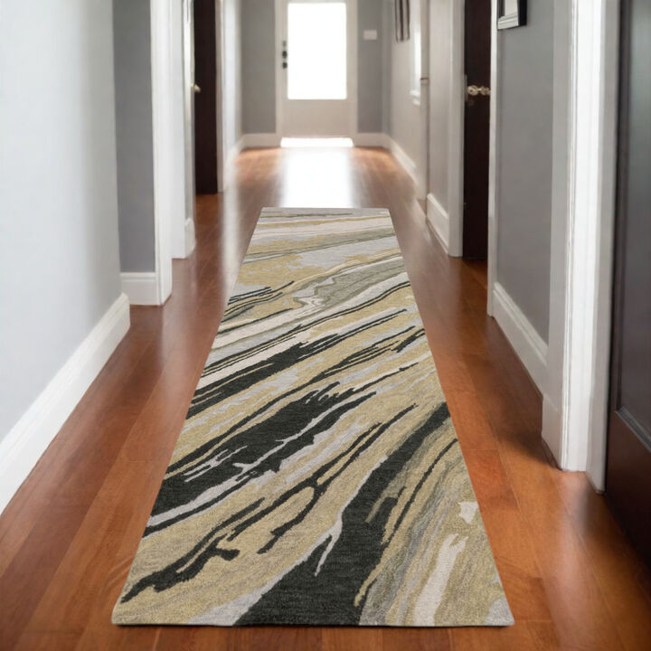HomeRoots Wool Abstract Hand Tufted Runner Rug