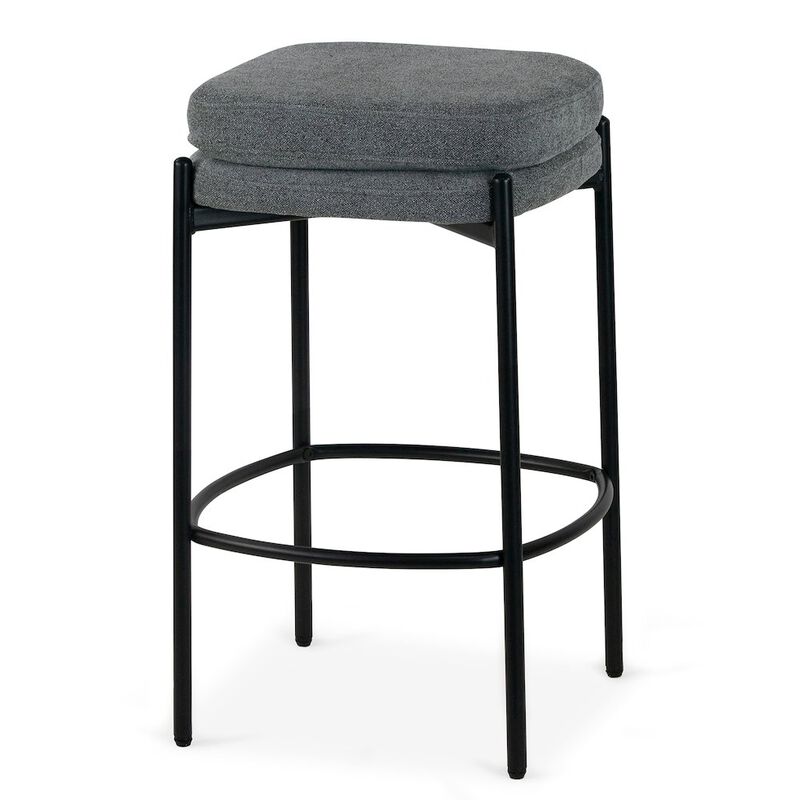 Glamour Home Set of 2 Avril Gray Boucle Backless Counter Stool with Black Metal Legs