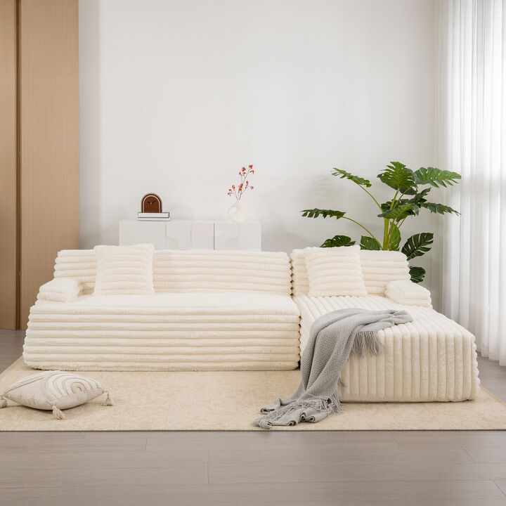Modular Sectional Sofa with Ultra-Soft Faux Fur and Two Throw Pillows