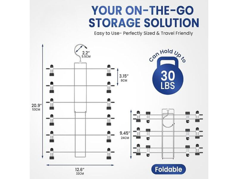 6-Tier Skirt Pants Hangers with Clips  Space-Saving Hanging Closet Organizer image number 2