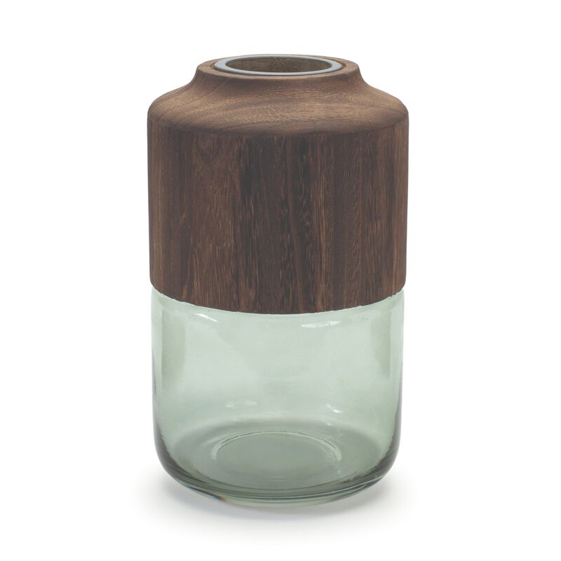 Decorative Glass and Wood Container for Shelves and Countertops