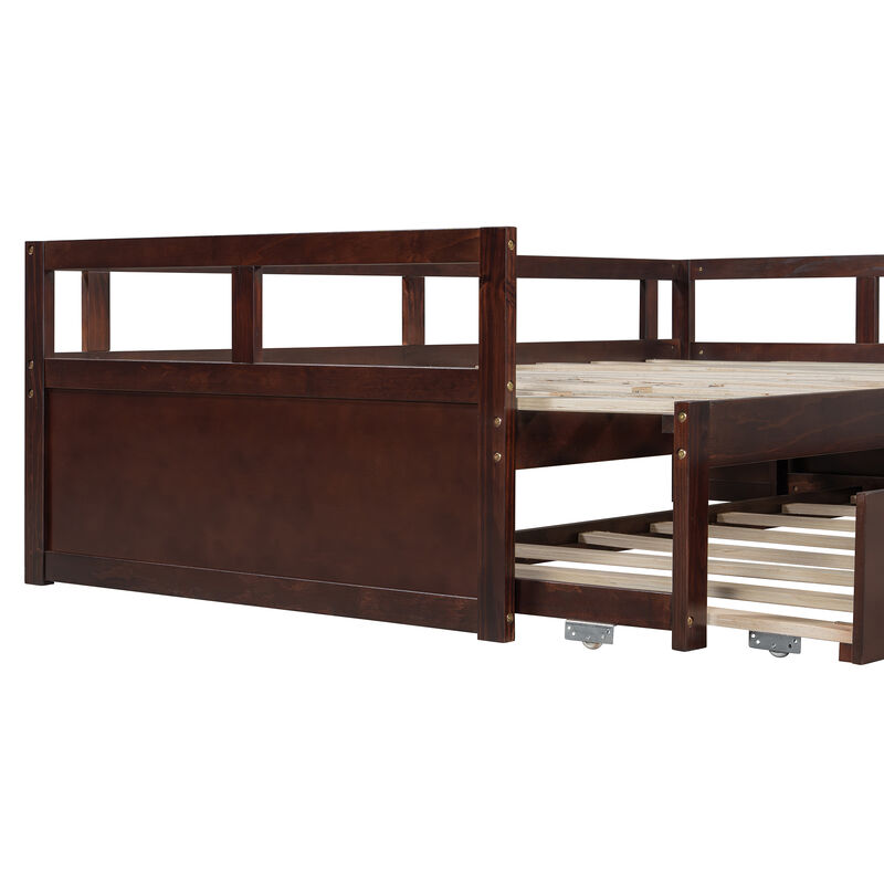 Merax Versatile Extending Twin-to-King Size Daybed with Trundle Solid Pine Wood Frame Built-In Wood Slats No Box Spring Needed Smooth Casters image number 8