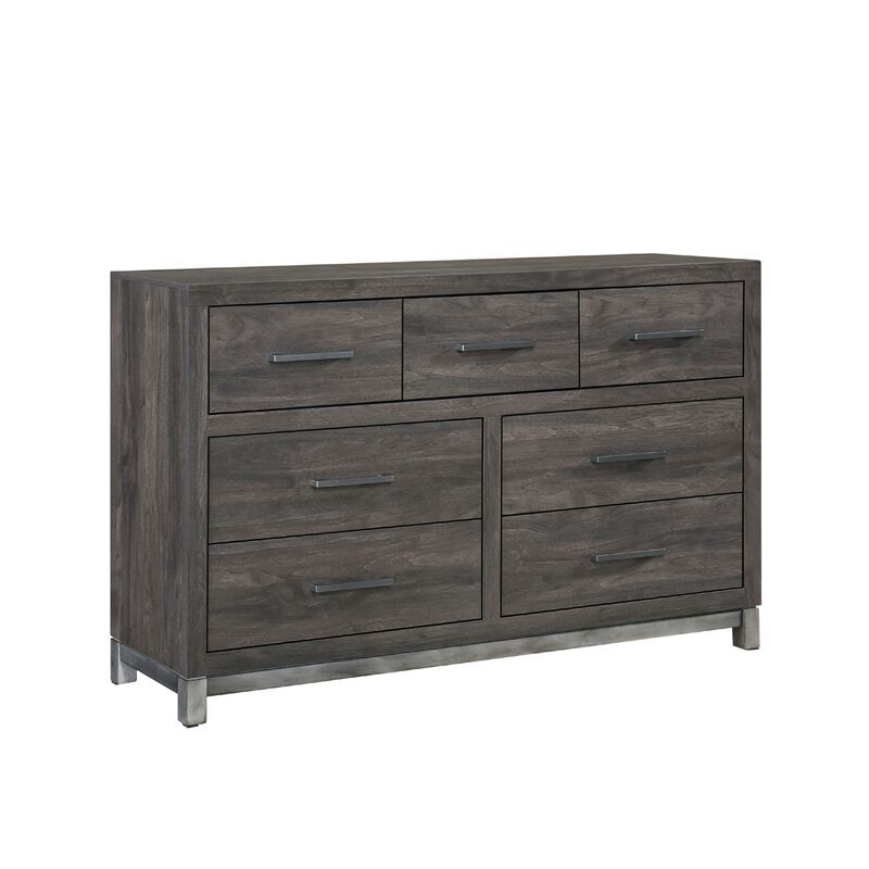 Deena 59 Inch Dresser, Brown Gray Melamine Veneer, 7 Drawers - Benzara