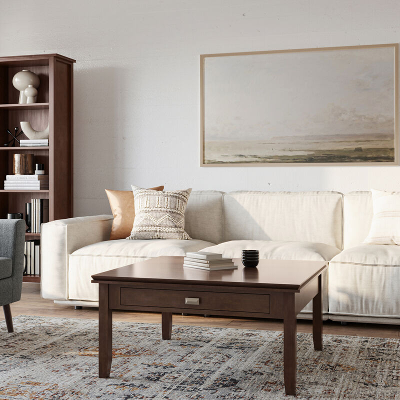 Artisan SOLID WOOD 36 inch Wide Square Transitional Square Coffee Table in Russet Brown