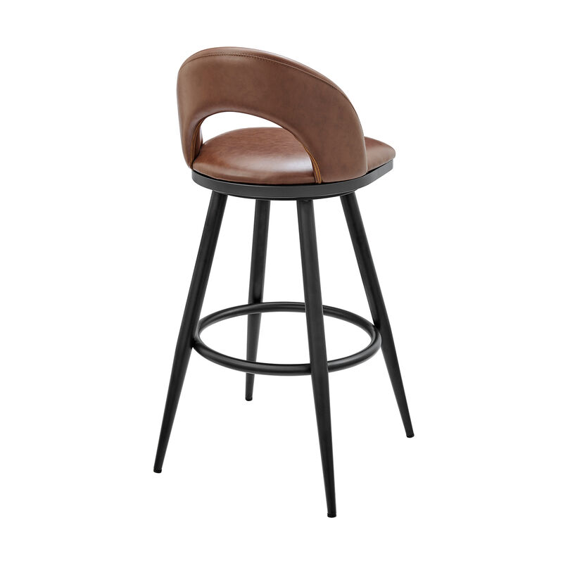 Lottech Swivel Stool in Brushed Stainless Steel with Black Faux Leather