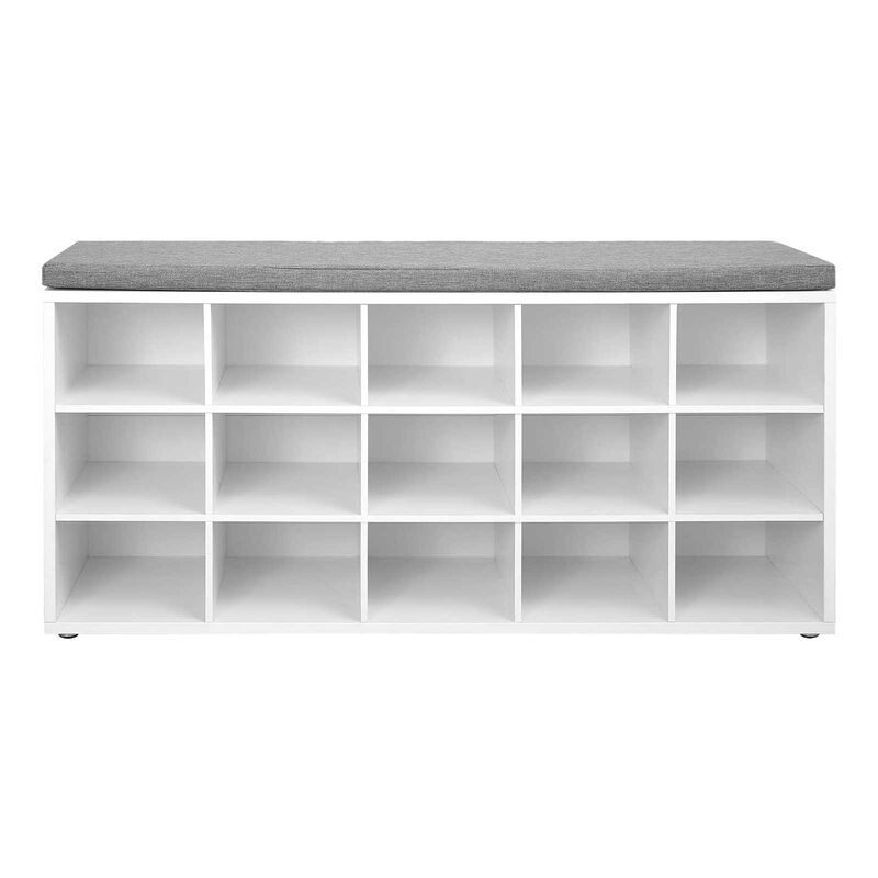 BreeBe White Shoe Storage Bench with 15 Cubes