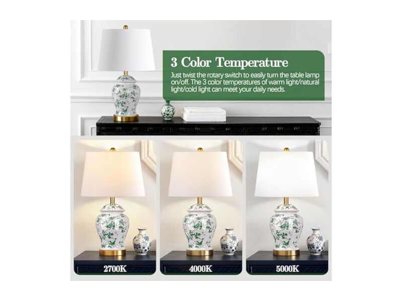 LED Vintage Traditional Ceramic Table Lamps Set Of 2 For Living Room Bedroom image number 1