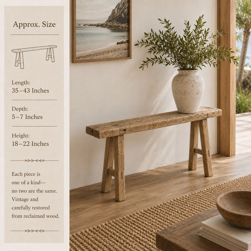 Vintage Reclaimed Wood Entryway Bench in Natural image number 2