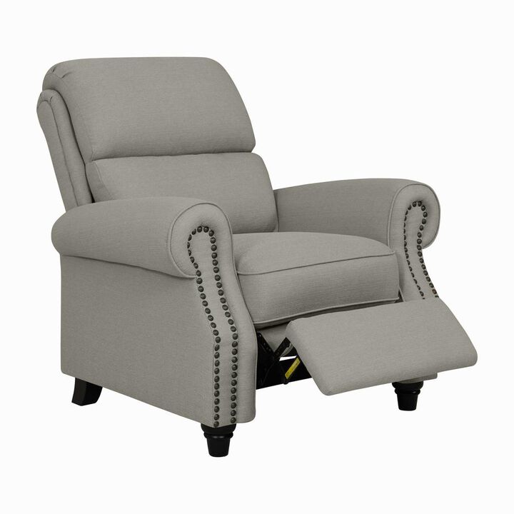 ProLounger Bustle-Back Pushback Recliner with Nailheads in Dove Grey Linen