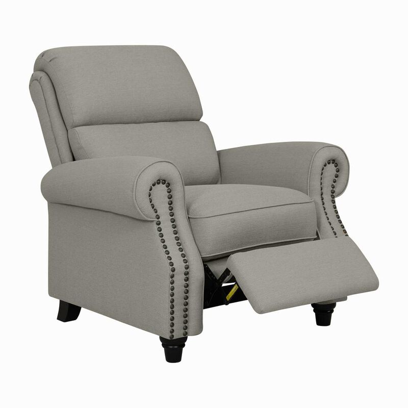 ProLounger Bustle-Back Pushback Recliner with Nailheads in Dove Grey Linen