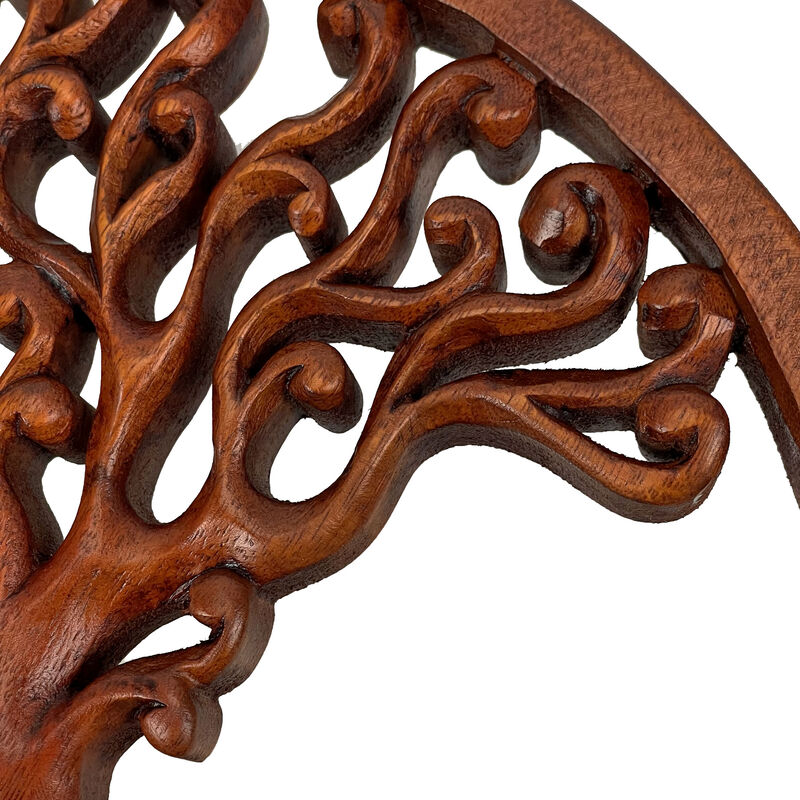 Hand Carved Mahogany Tree Of Life Wood Wall Plaque - 11.5 Inch Diameter image number 2