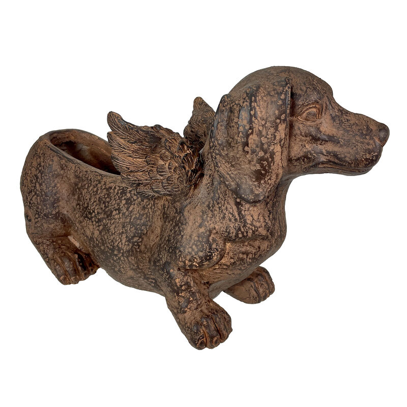 Flying Wiener Dog Planter 18" Brown, With Drain Hole, Rustic Garden Decor image number 0