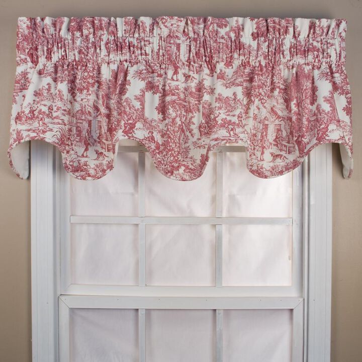Ellis Curtain Victoria Park Toile High Quality Room Darkening Solid Color Lined Scallop Window Valance - 70 x15" Red