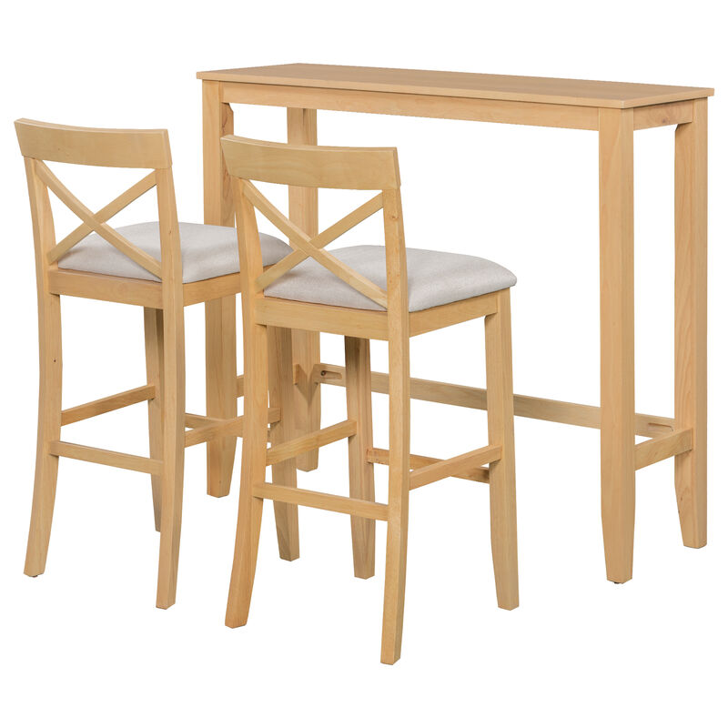 Merax Rectangular Wood Bar Height Dining Set Kitchen Breakfast Nook with 2 Chairs for Small Places