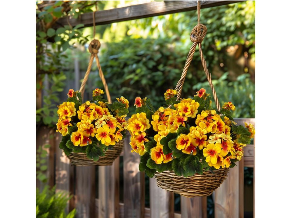 Yellow Artificial Geranium Flowers Outdoor Garden Porch Decor