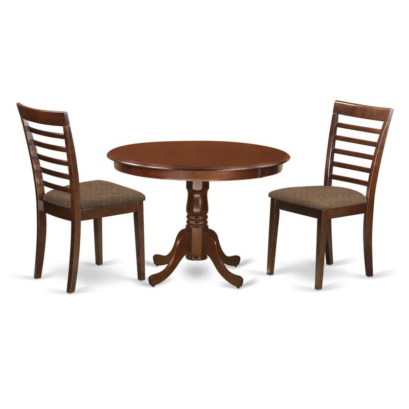 3 Pc set with a Kitchen Table and 2 Linen Seat Dinette Kitchen Chairs in Mahogany