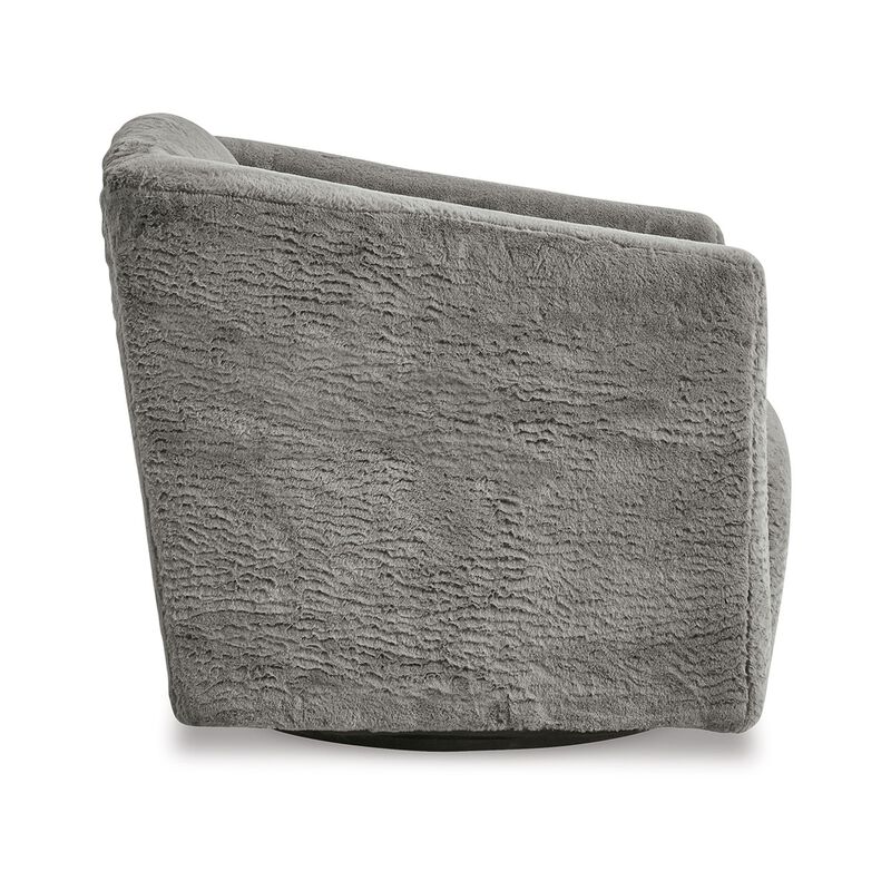 Amanora Accent Chair, Charcoal Gray Faux Rabbit Fur Polyester, Black Metal image number 3