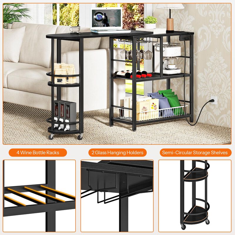 L-Shaped Bar Table with Charging Station and Multi-Tier Corner Storage-Black image number 6