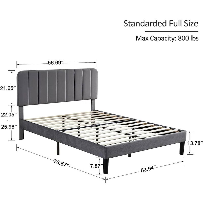 Low Profile Platform Bed Frame with Upholstered Headboard – Easy Assembly