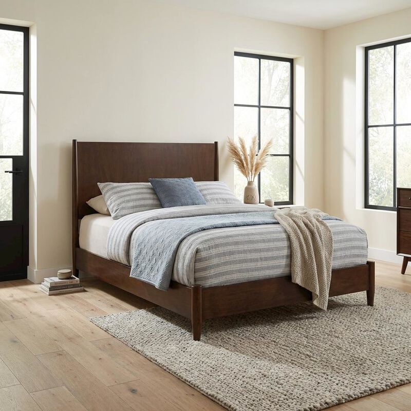 Alpine Furniture Flynn Mid Century Modern Standard King Panel Bed, Walnut image number 1
