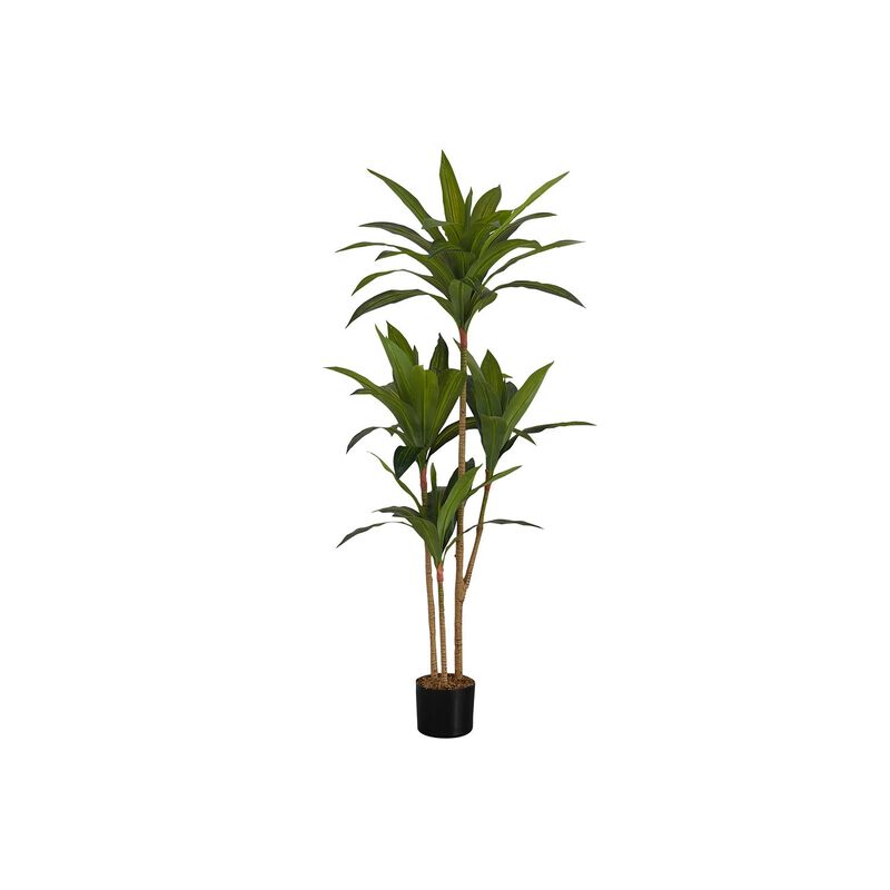 Monarch Specialties I 9543 - Artificial Plant, 51" Tall, Dracaena Tree, Indoor, Faux, Fake, Floor, Greenery, Potted, Real Touch, Decorative, Green Leaves, Black Pot
