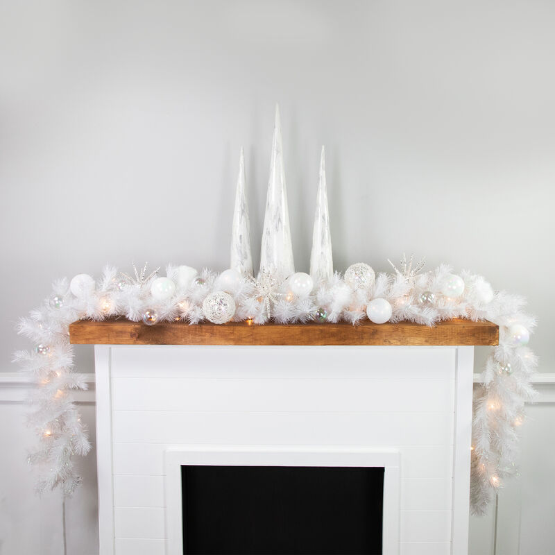 9' x 14" Pre-Lit White Alaskan Pine Artificial Christmas Garland  Warm White LED Lights image number 1