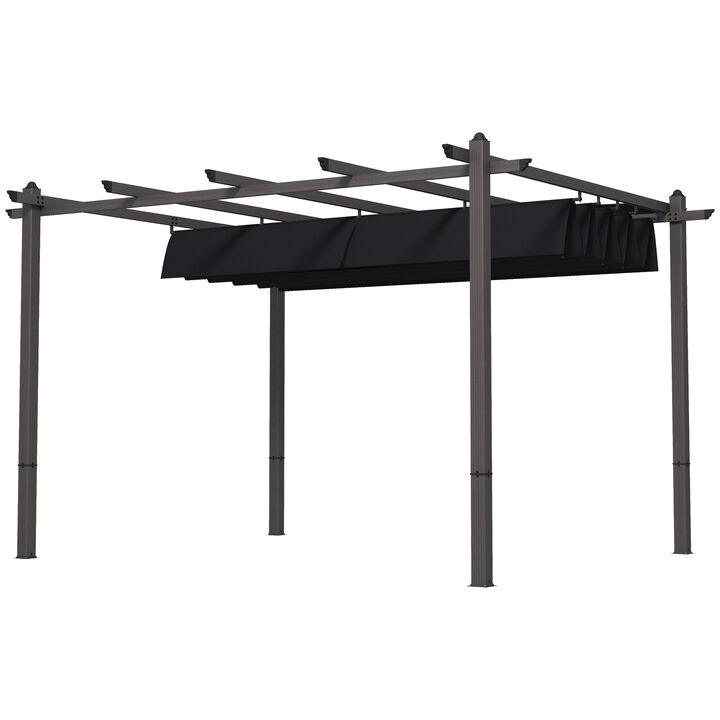 Outsunny 10' x 12' Retractable Pergola Canopy, Wood Grain Aluminum Pergola, Outdoor Sun Shade Shelter for Grill, Garden, Patio, Backyard, Deck, Gray