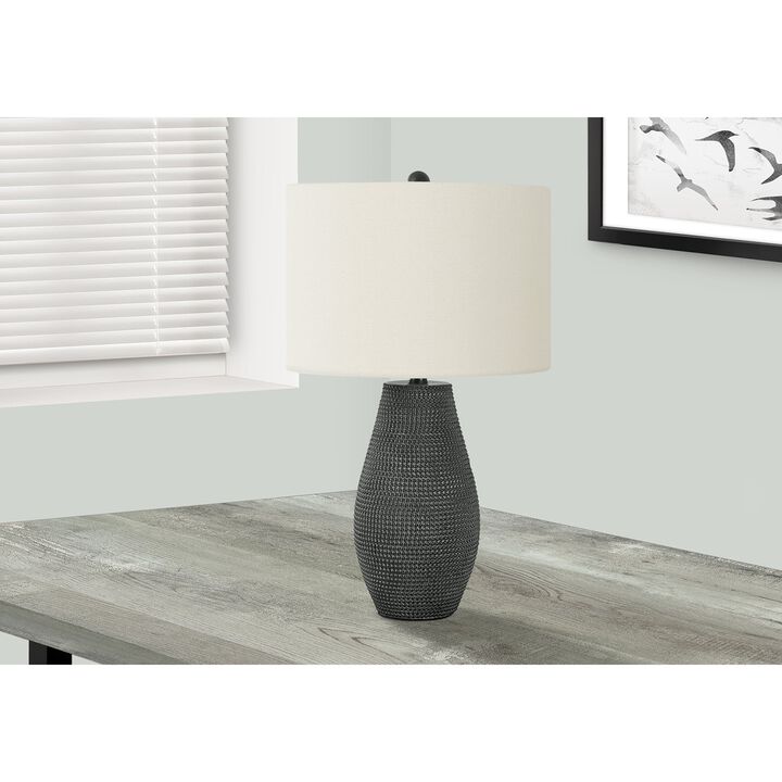 Monarch Specialties I 9655 - Lighting, 24"H, Table Lamp, Black Resin, Ivory / Cream Shade, Contemporary