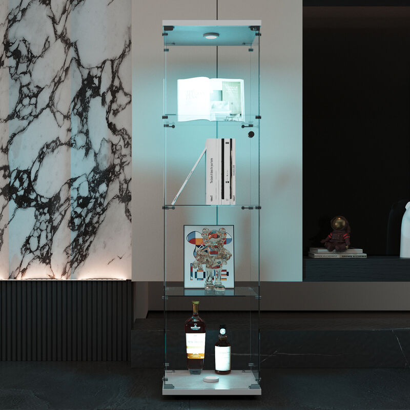 GOODSILO LED Glass Display Cabinet with 4 Tempered Glass Shelves and Door for Living Room Bedroom Office Collections image number 8