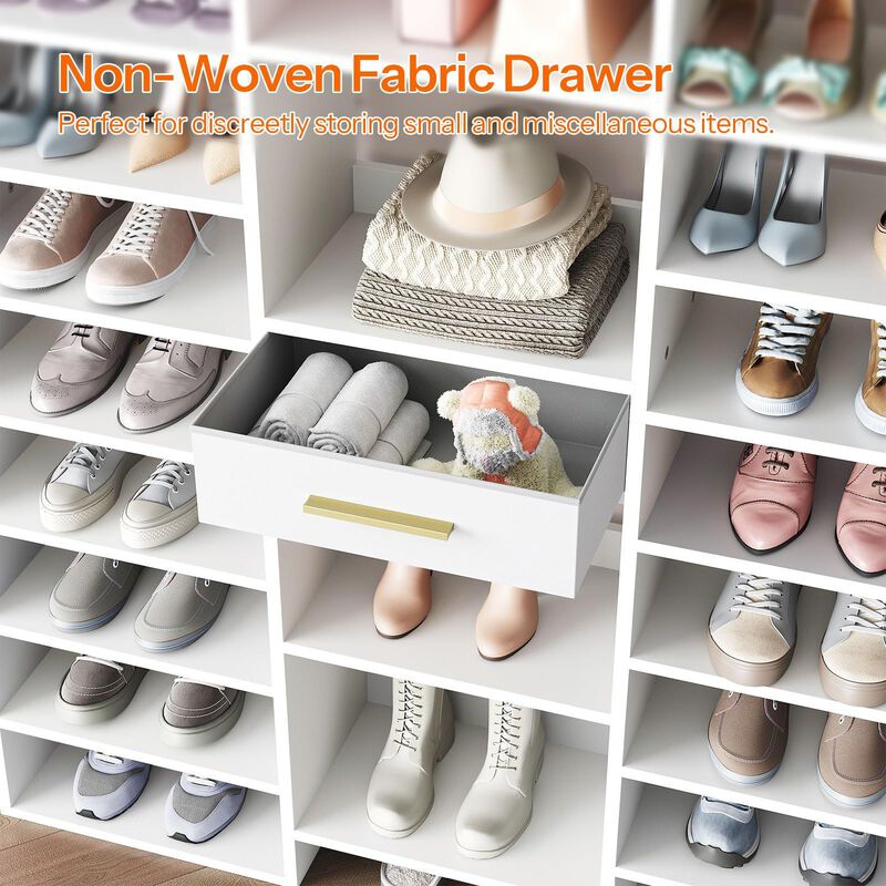 10-Tier Shoe Storage Rack with Fabric Drawer and Wooden Cubbies image number 6