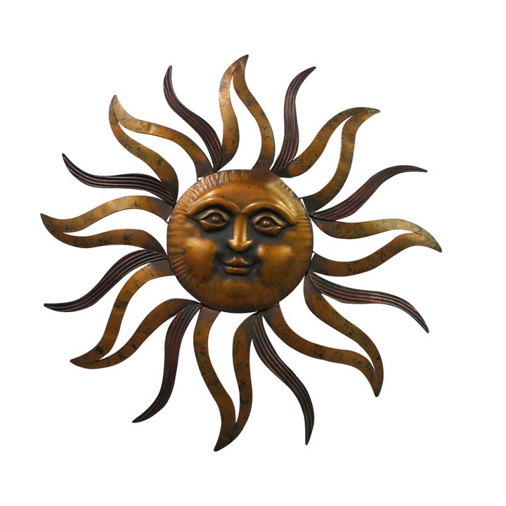 Carved Rustic Gold Wall Mounted Sun Face Accent Decor