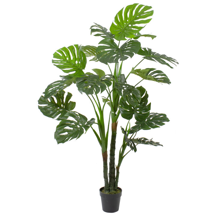 5' Potted Wide Leaf Green Monstera Artificial Floor Plant